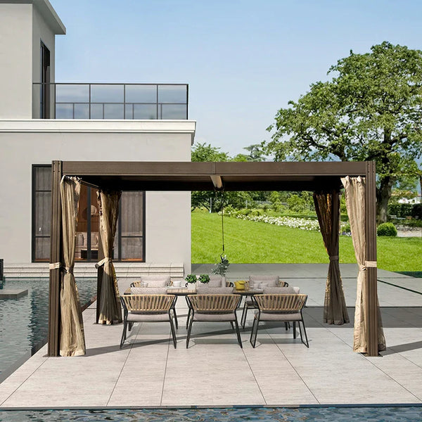 Louvered Pergola Brown with Galvanized Steel Roof